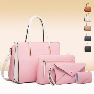 Fashion Color Block PU Handbag Set with Zipper