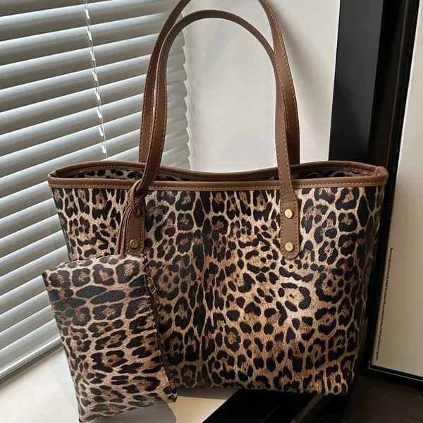 Fashion Leopard Printed Large Capacity Tote Bag Sets
