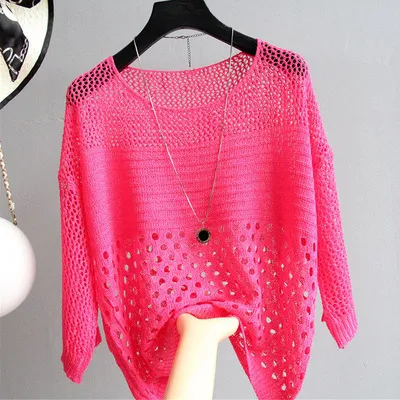 Women Fashion Casual Solid Color Hollow-Out Long-Sleeve Drawstring Swimsuit Cover-Ups