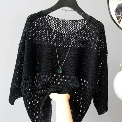 Women Fashion Casual Solid Color Hollow-Out Long-Sleeve Drawstring Swimsuit Cover-Ups