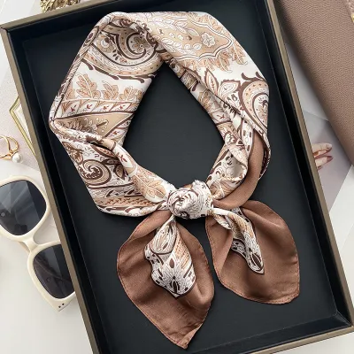 Women Fashion Cashew Flower Small Square Thin Silk Scarf