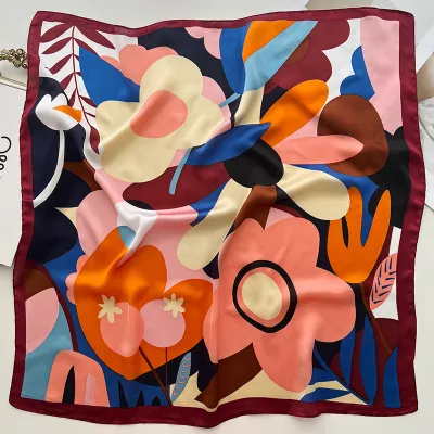 Women Fashion Printed Color Matching Small Square Silk Scarf