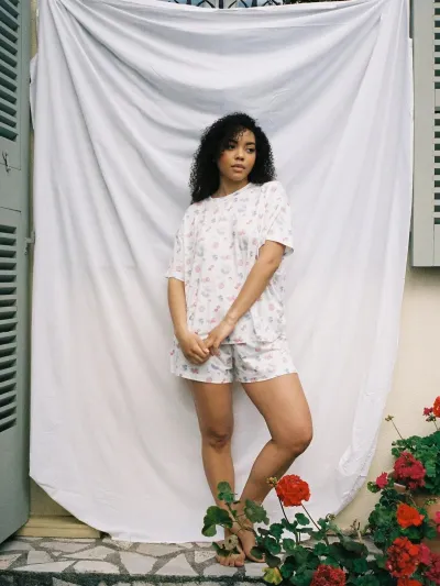 Women's Casual Printed Short-Sleeve T-Shirt and Loose Shorts Pajama Set