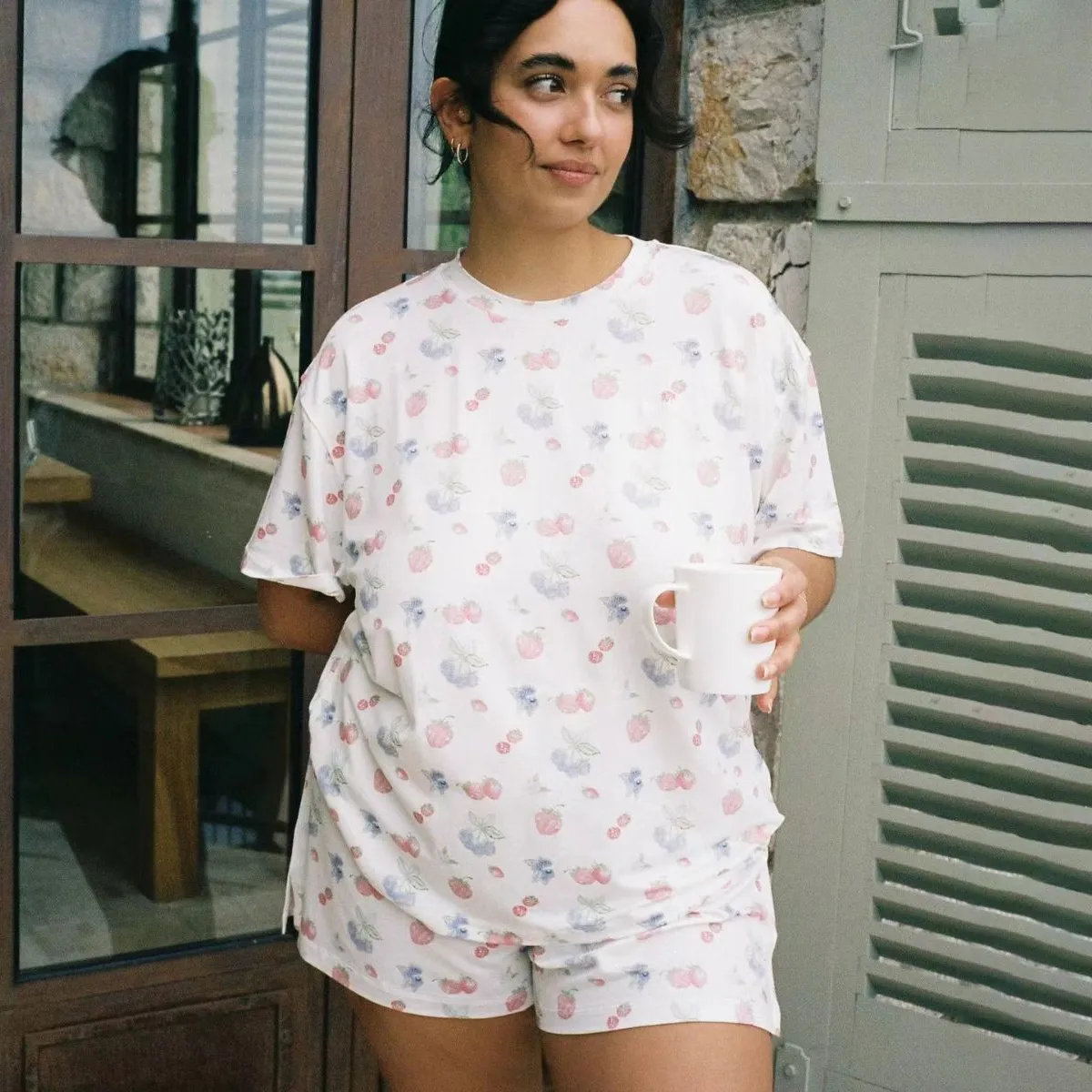 Women's Casual Printed Short-Sleeve T-Shirt and Loose Shorts Pajama Set