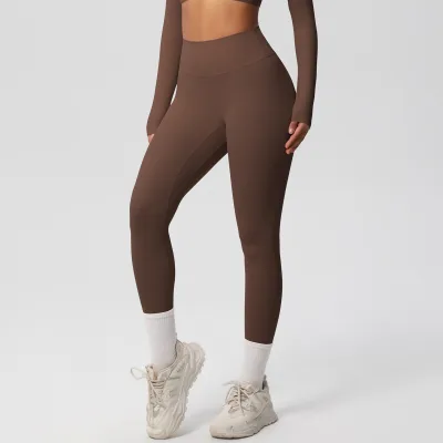 Women's High Waist Quick-Dry Slim-Fit Yoga Leggings - Solid Color Casual Sports Pants