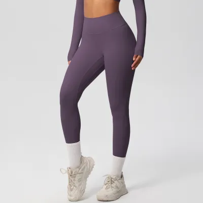 Women's High Waist Quick-Dry Slim-Fit Yoga Leggings - Solid Color Casual Sports Pants