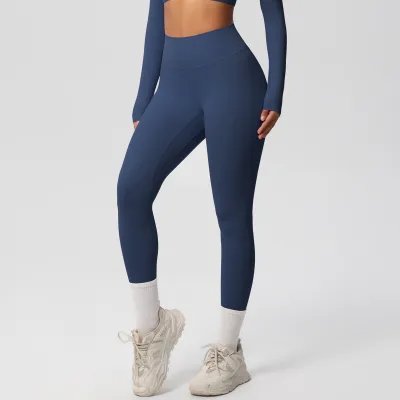 Women's High Waist Quick-Dry Slim-Fit Yoga Leggings - Solid Color Casual Sports Pants
