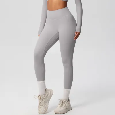 Women's High Waist Quick-Dry Slim-Fit Yoga Leggings - Solid Color Casual Sports Pants