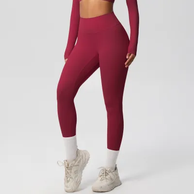 Women's High Waist Quick-Dry Slim-Fit Yoga Leggings - Solid Color Casual Sports Pants