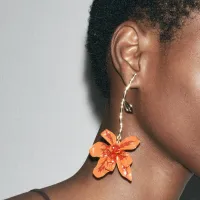 Women Summer Unique Pink Lily Flower Long Tassel Earrings
