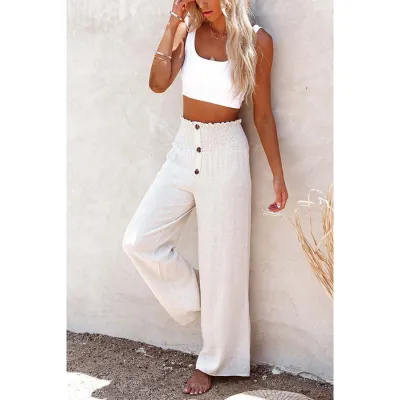 Women Fashion Casual Solid Color Cotton And Linen Loose Wide-Leg Pants