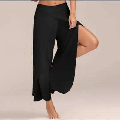 Women Fashion Casual Solid Color Cross Wide Leg Yoga Pants