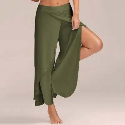 Women Fashion Casual Solid Color Cross Wide Leg Yoga Pants