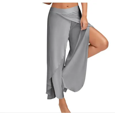 Women Fashion Casual Solid Color Cross Wide Leg Yoga Pants