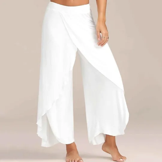 Women Fashion Casual Solid Color Cross Wide Leg Yoga Pants