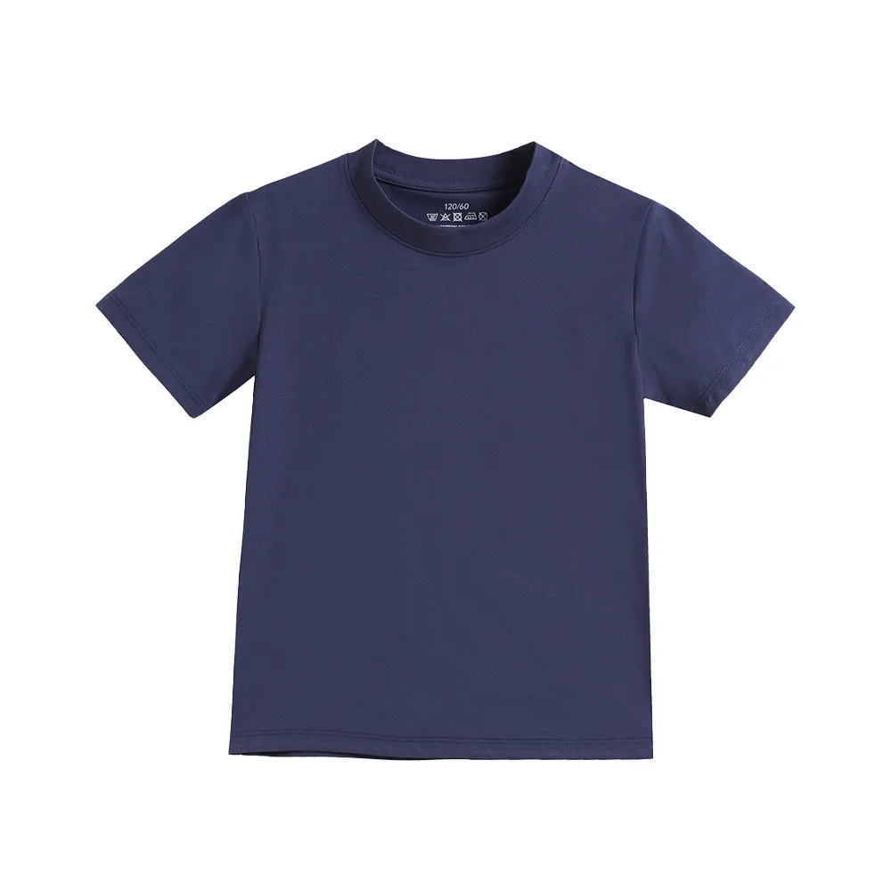 Casual Solid Color Short-Sleeve Crewneck T-Shirt for Boys (3-14T) - Loose Fit
