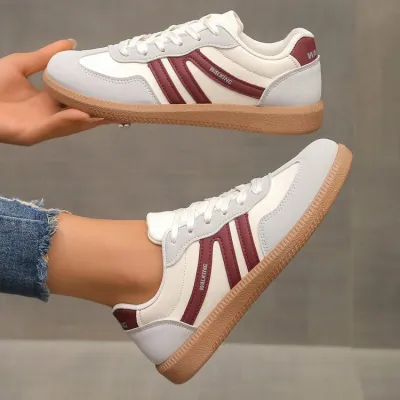 Women Vintage Colorblock German Trainers Lace Up Sneakers