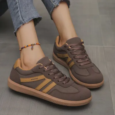 Women Vintage Colorblock German Trainers Lace Up Sneakers