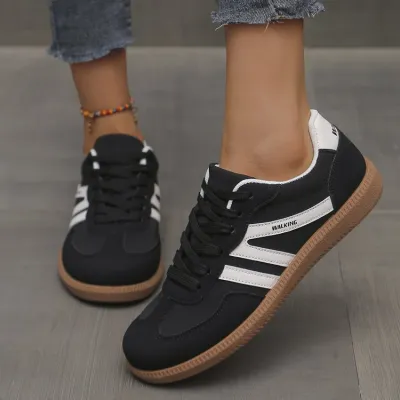 Women Vintage Colorblock German Trainers Lace Up Sneakers