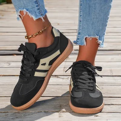 Women Vintage Colorblock German Trainers Lace Up Sneakers