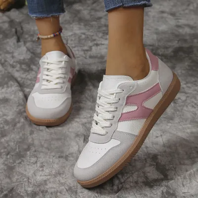 Women Vintage Colorblock German Trainers Lace Up Sneakers