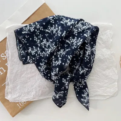 Women Fashion Casual Floral Printed Square Cotton Scarf