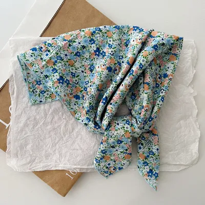 Women Fashion Casual Floral Printed Square Cotton Scarf