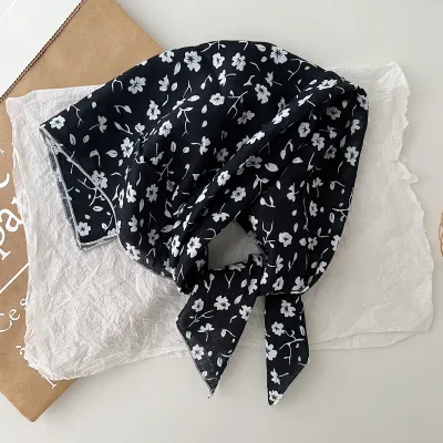 Women Fashion Casual Floral Printed Square Cotton Scarf