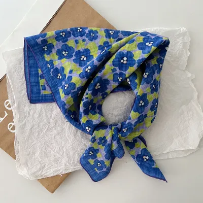 Women Fashion Casual Floral Printed Square Cotton Scarf