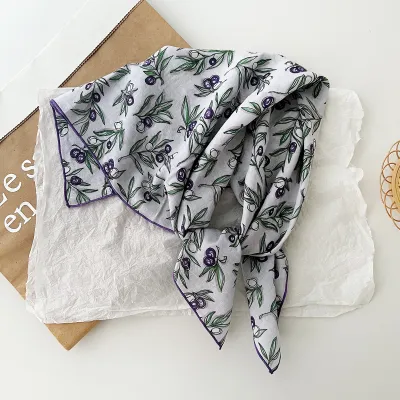 Women Fashion Casual Floral Printed Square Cotton Scarf