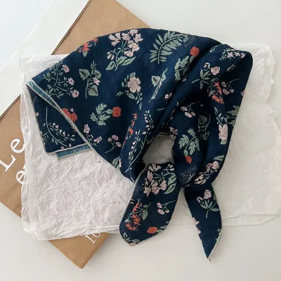 Women Fashion Casual Floral Printed Square Cotton Scarf