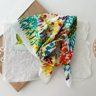 Women Fashion Casual Floral Printed Square Cotton Scarf