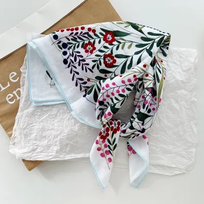 Women Fashion Casual Floral Printed Square Cotton Scarf