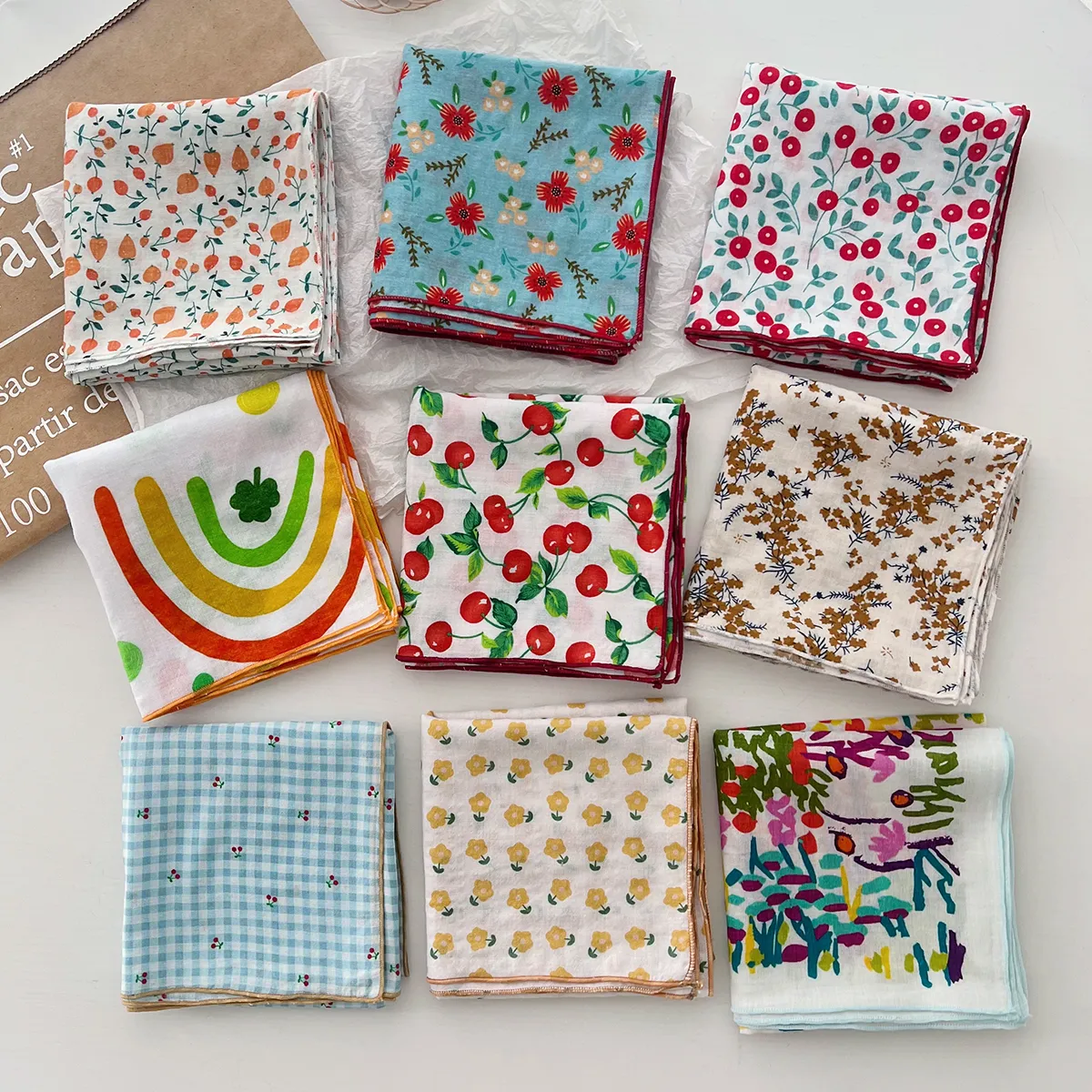 Women Fashion Casual Floral Printed Square Cotton Scarf