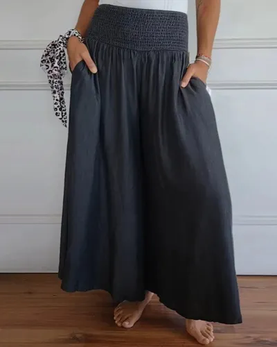 Women Fashion Casual Simple High Waist Culottes Wide Leg Pants