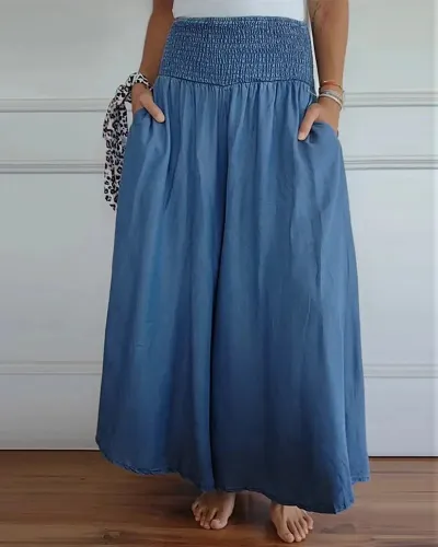 Women Fashion Casual Simple High Waist Culottes Wide Leg Pants