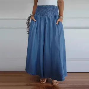 Women Fashion Casual Simple High Waist Culottes Wide Leg Pants