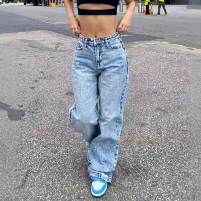 Women Fashion Casual Simple Slim-Fit Jeans