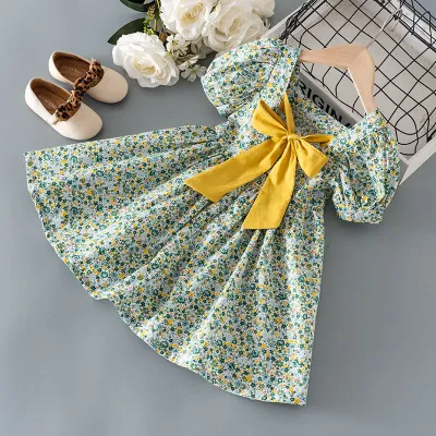 Girls Fashion Floral Print Bow Dress A-Line Princess Style for 3-14T