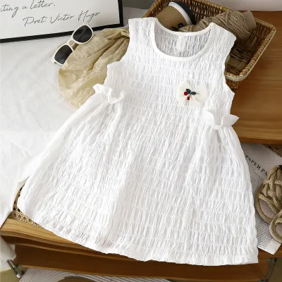 Girls Fashion Solid Color Sleeveless A-Line Cotton Dress