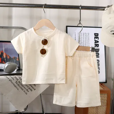 Boy's Fashion Letter Print Two-Piece Set Short Sleeve Shirt and Bermuda Pants Kids Boys Clothing 3-14T