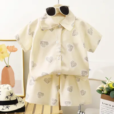 Boys Fashion Print Shirt And Shorts Two-Piece Set, Alphabet Floral Abstract, Short Sleeve