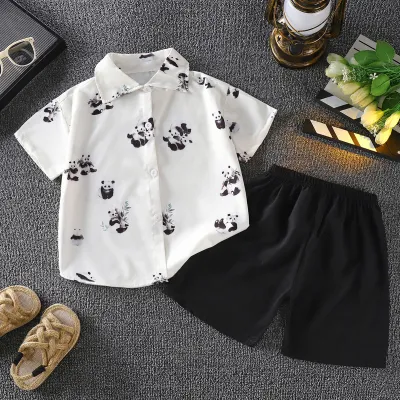 Boys Fashion Cartoon Print Shirt and Shorts Two-Piece Set for Kids 3-14T