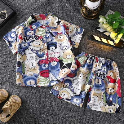 Boys Fashion Cartoon Print Shirt and Shorts Two-Piece Set for Kids 3-14T