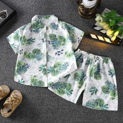Boys Fashion Cartoon Print Shirt and Shorts Two-Piece Set for Kids 3-14T