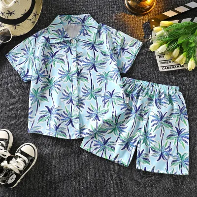 Boys Fashion Cartoon Print Shirt and Shorts Two-Piece Set for Kids 3-14T