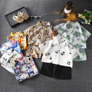 Boys Fashion Cartoon Print Shirt and Shorts Two-Piece Set for Kids 3-14T