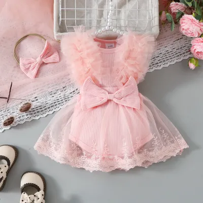 Sweet Sleeveless Mesh Knit Dress for Baby Girls (0-3T) Pullover Style