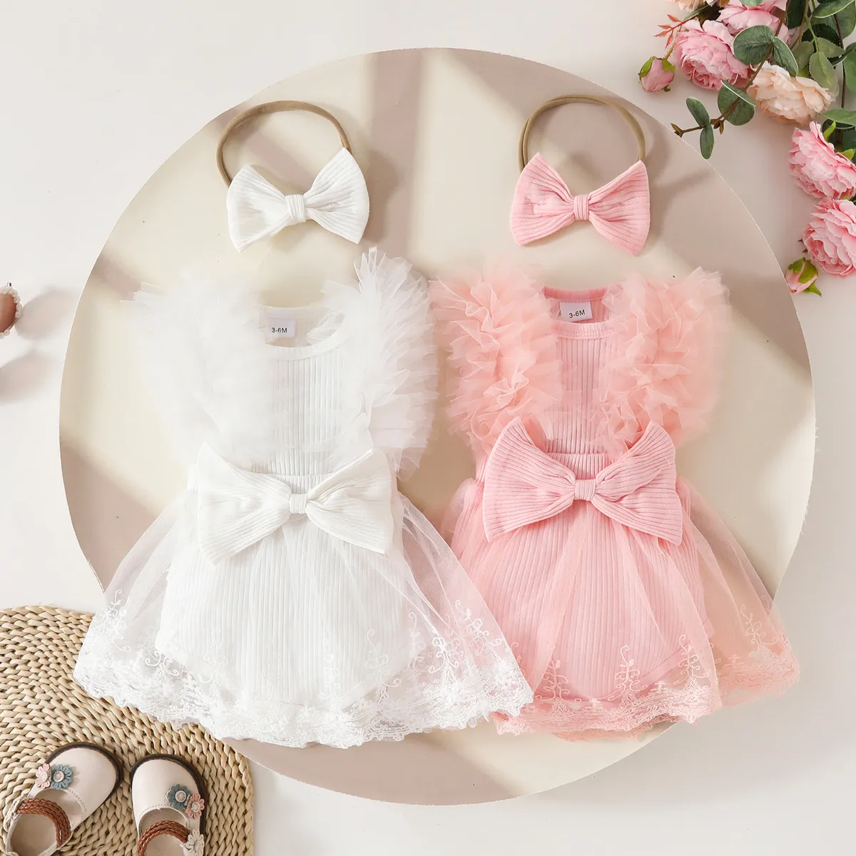 Sweet Sleeveless Mesh Knit Dress for Baby Girls (0-3T) Pullover Style