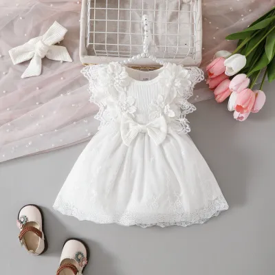 Baby Girl Butterfly Gauze Puffy Dress Sleeveless A-Line Solid Color